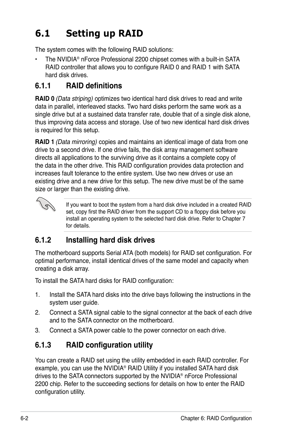 1 setting up raid, 1 raid definitions, 2 installing hard disk drives | 3 raid configuration utility | Asus RS161-E5/PA2 User Manual | Page 100 / 124
