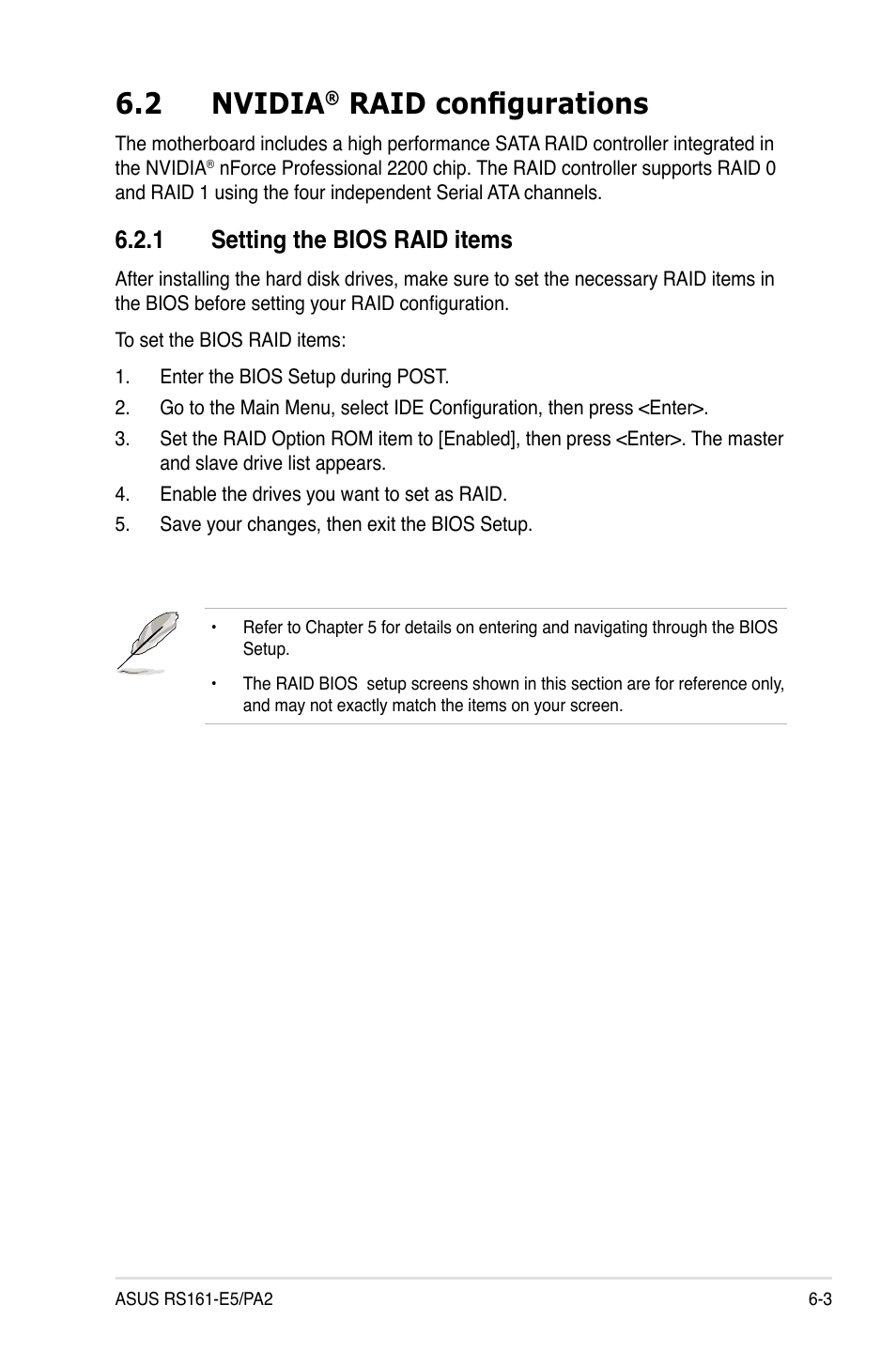 2 nvidia, Raid configurations, 1 setting the bios raid items | Asus RS161-E5/PA2 User Manual | Page 101 / 124