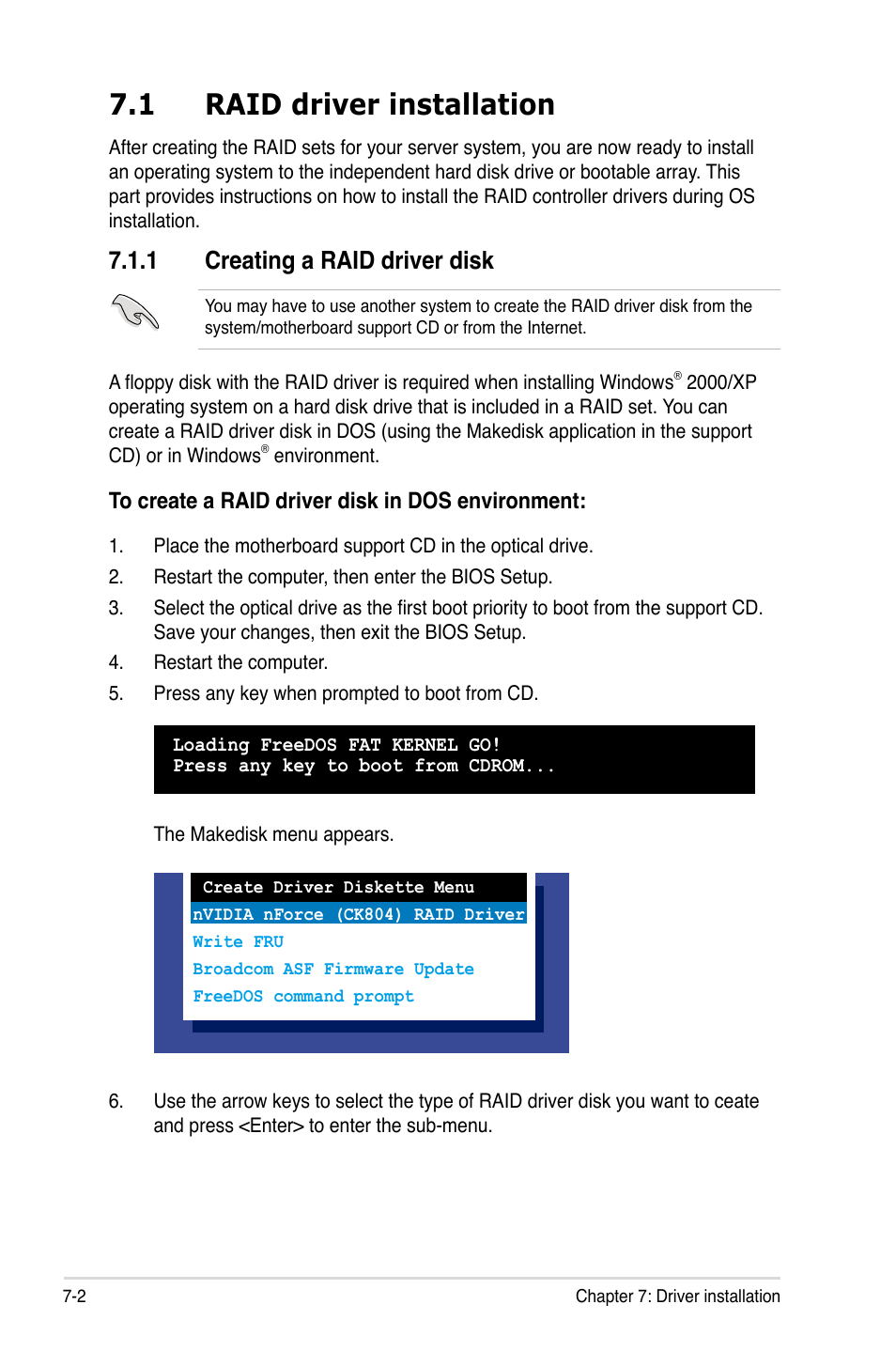 1 raid driver installation, 1 creating a raid driver disk | Asus RS161-E5/PA2 User Manual | Page 110 / 124