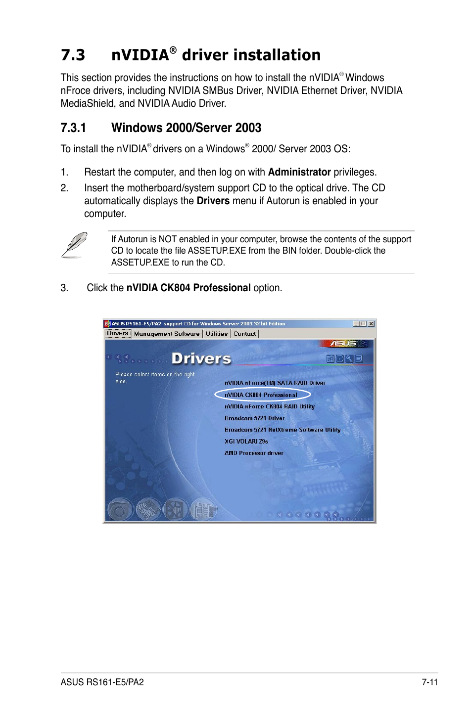 3 nvidia, Driver installation | Asus RS161-E5/PA2 User Manual | Page 119 / 124