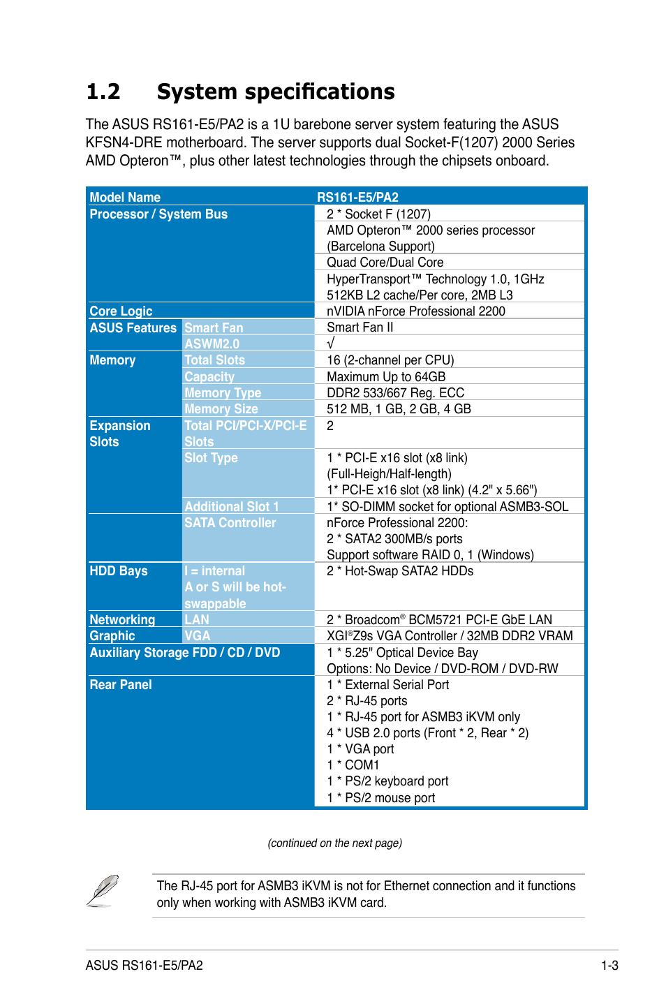 2 system specifications | Asus RS161-E5/PA2 User Manual | Page 13 / 124
