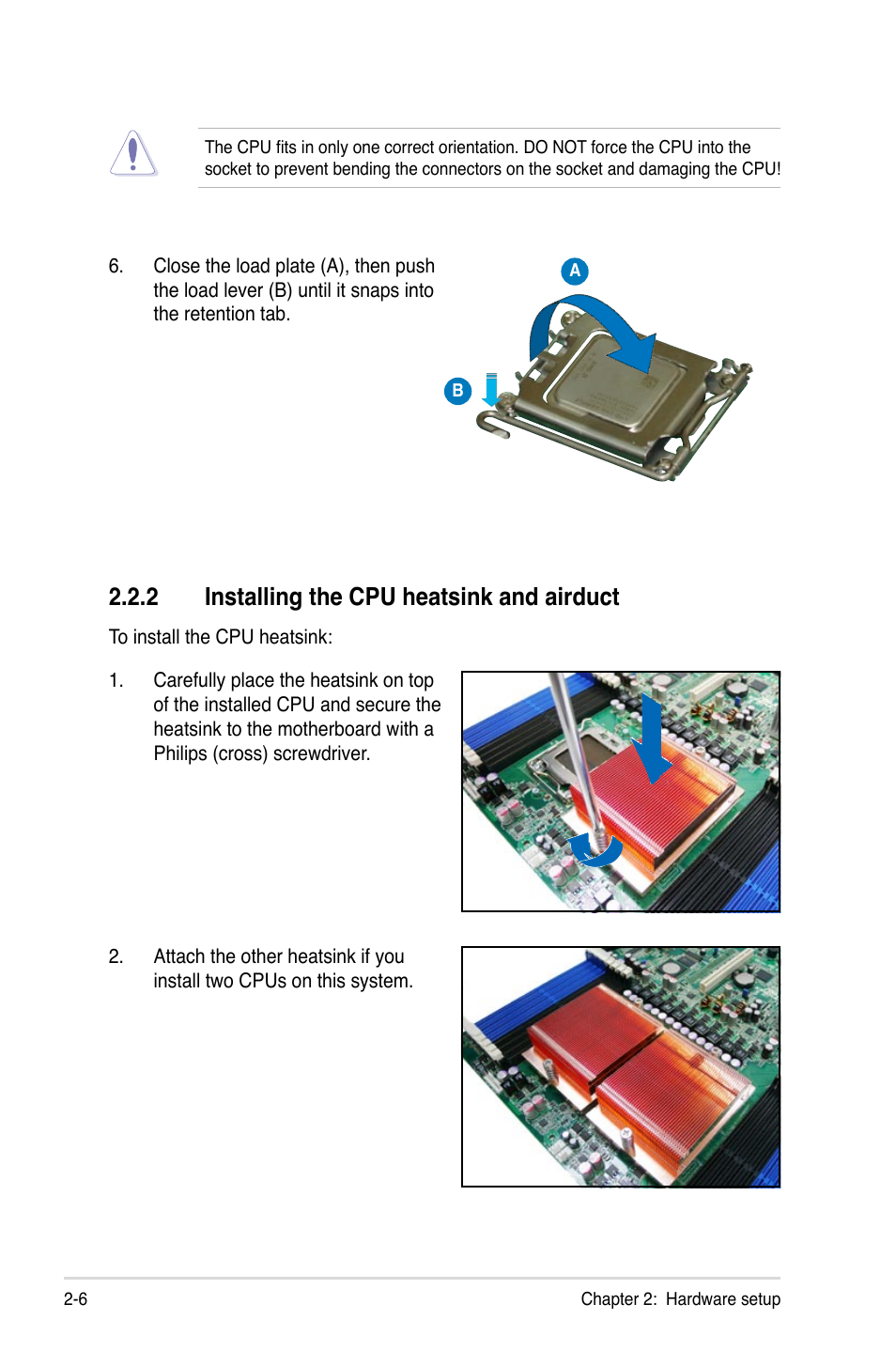 2 installing the cpu heatsink and airduct | Asus RS161-E5/PA2 User Manual | Page 24 / 124
