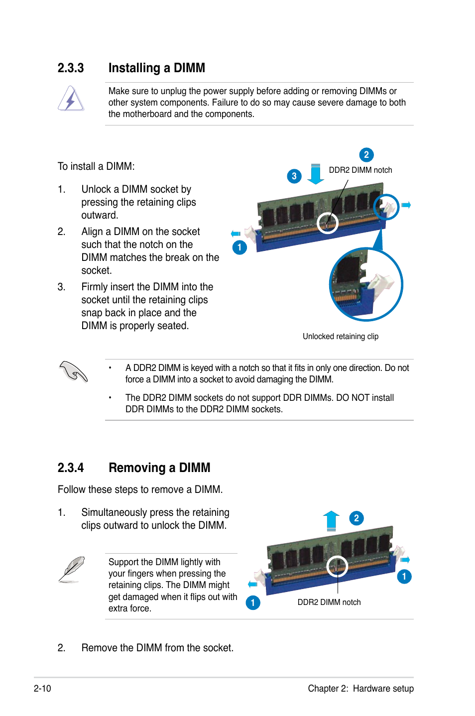 3 installing a dimm, 4 removing a dimm | Asus RS161-E5/PA2 User Manual | Page 28 / 124