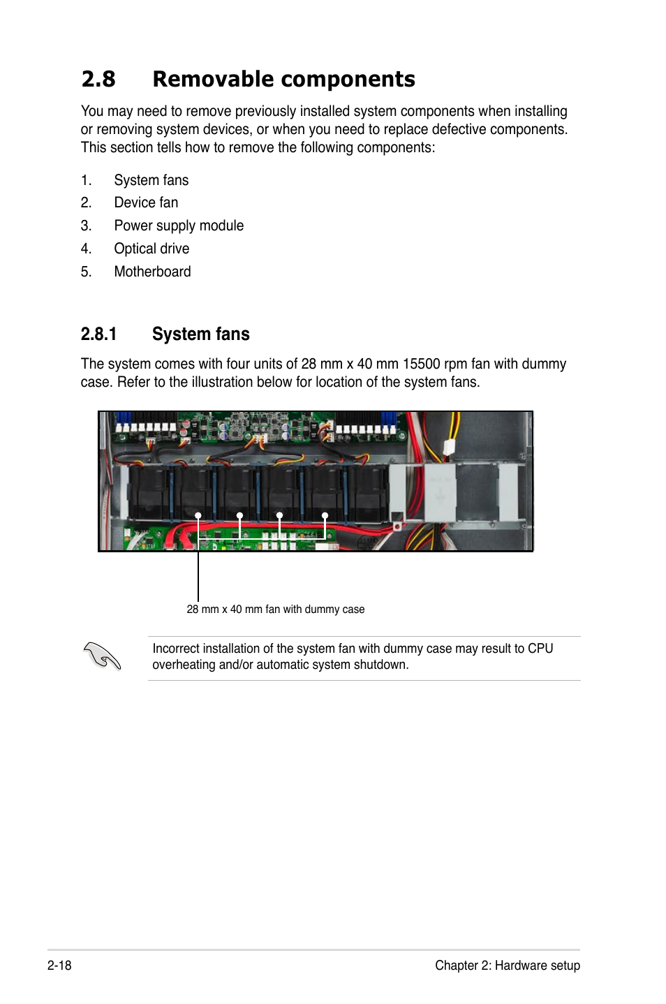 8 removable components, 1 system fans | Asus RS161-E5/PA2 User Manual | Page 36 / 124