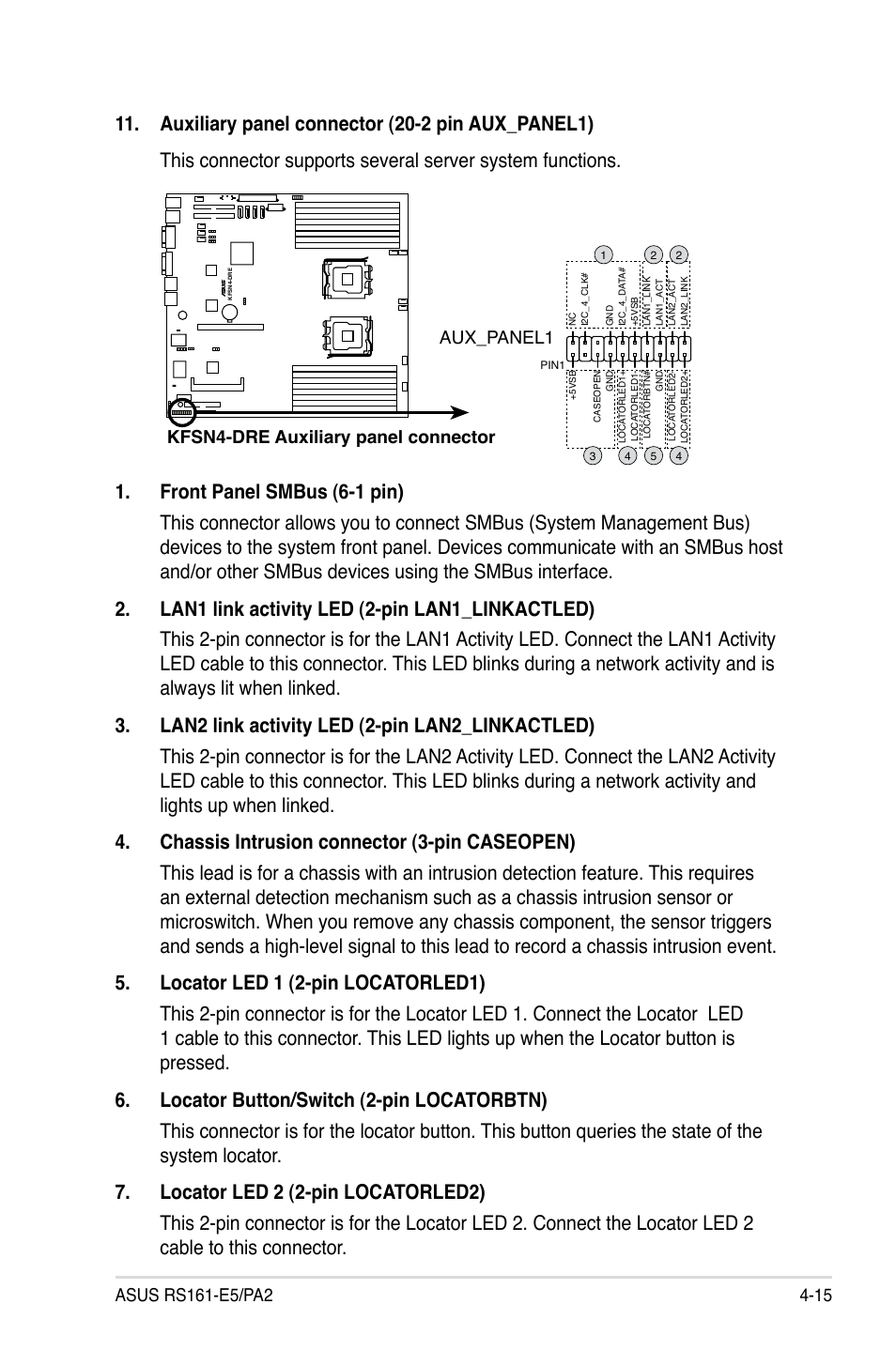 Kfsn4-dre auxiliary panel connector aux_panel1 | Asus RS161-E5/PA2 User Manual | Page 63 / 124