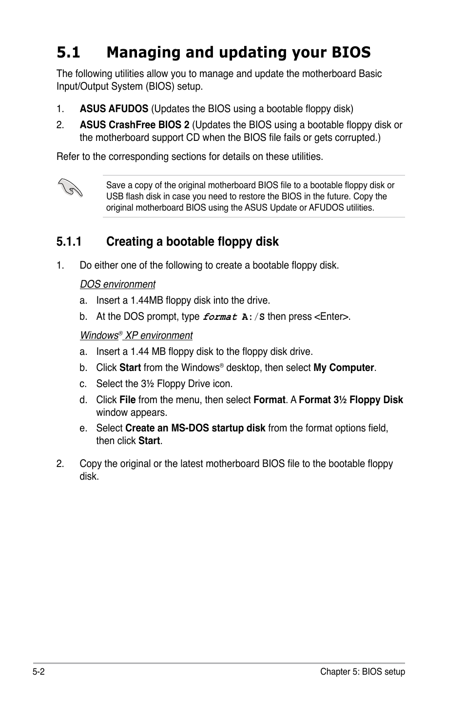 1 managing and updating your bios, 1 creating a bootable floppy disk | Asus RS161-E5/PA2 User Manual | Page 66 / 124