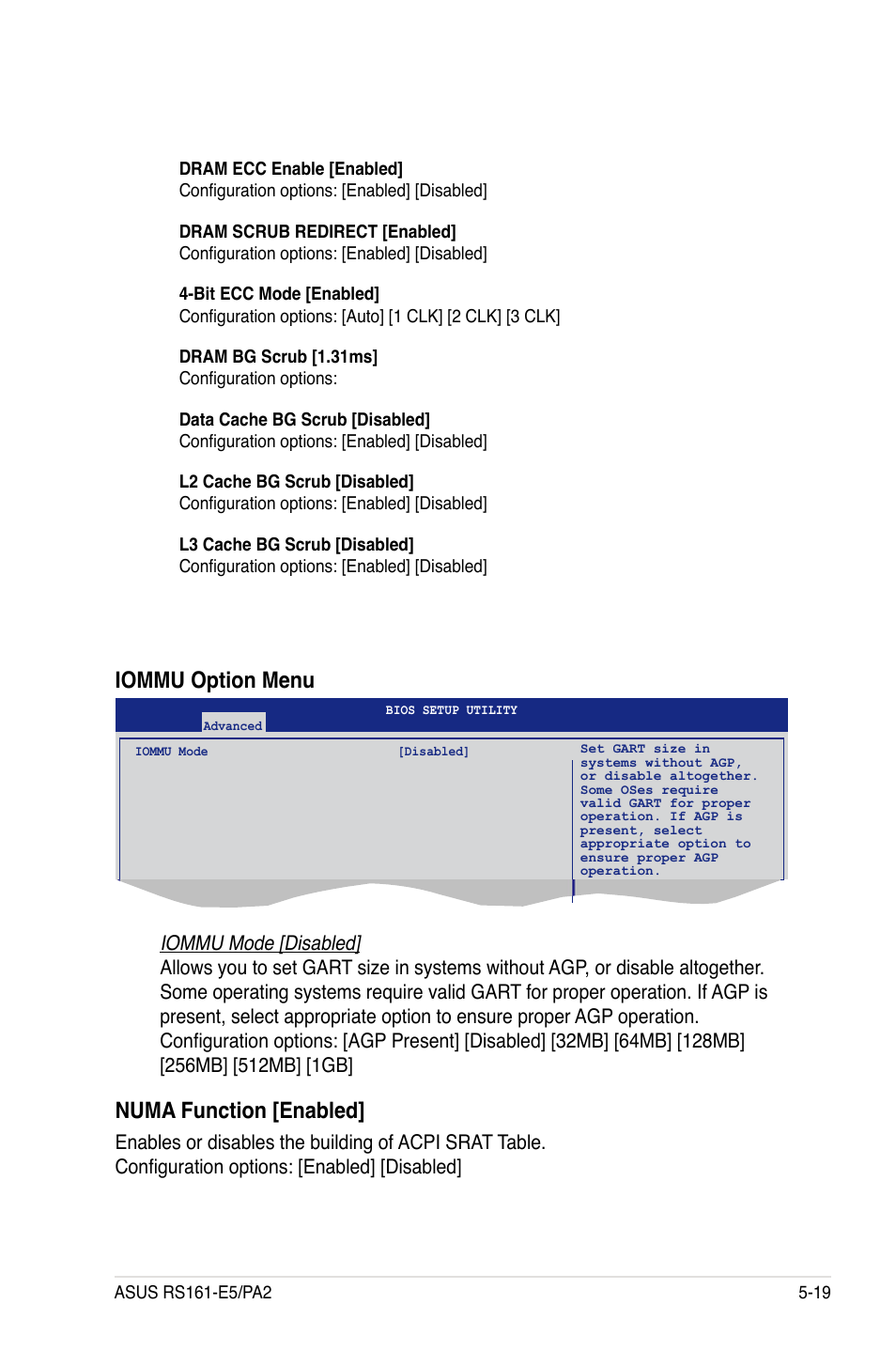 Iommu option menu, Numa function [enabled | Asus RS161-E5/PA2 User Manual | Page 83 / 124