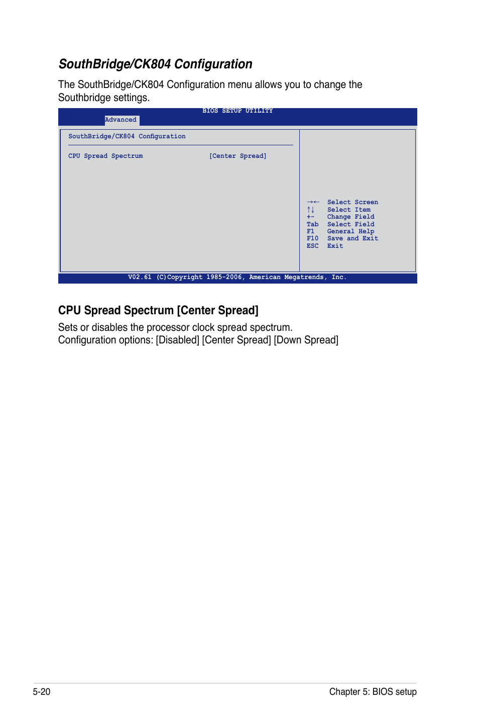 Southbridge/ck804 configuration, Cpu spread spectrum [center spread | Asus RS161-E5/PA2 User Manual | Page 84 / 124