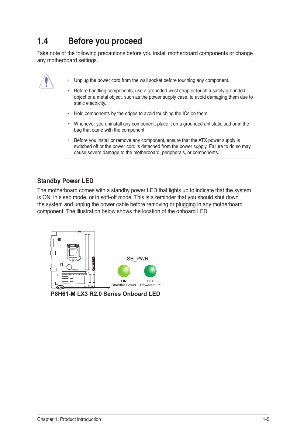 4 before you proceed, Before you proceed -5, Standby power led | Asus P8H61-M LX3 R2.0 User Manual | Page 15 / 68