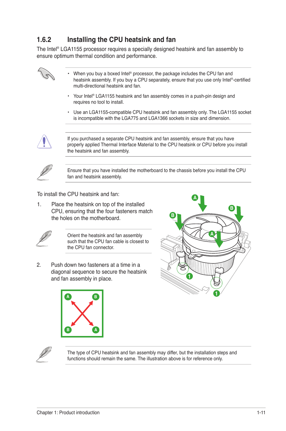 2 installing the cpu heatsink and fan, Installing the cpu heatsink and fan -11 | Asus P8H61-M LX3 R2.0 User Manual | Page 21 / 68