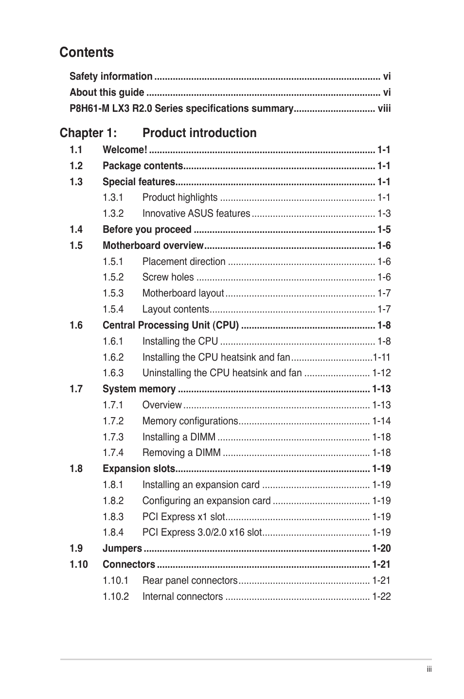 Asus P8H61-M LX3 R2.0 User Manual | Page 3 / 68