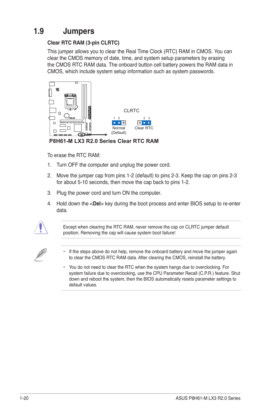 9 jumpers, Jumpers -20 | Asus P8H61-M LX3 R2.0 User Manual | Page 30 / 68