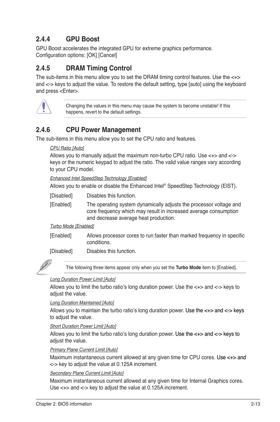 4 gpu boost, 5 dram timing control, 6 cpu power management | Gpu boost -13, Dram timing control -13, Cpu power management -13 | Asus P8H61-M LX3 R2.0 User Manual | Page 51 / 68