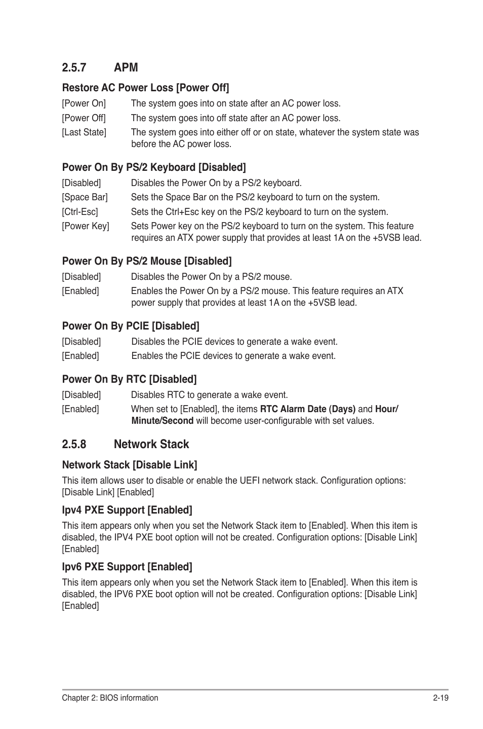 7 apm, 8 network stack, Apm -19 | Network stack -19 | Asus P8H61-M LX3 R2.0 User Manual | Page 57 / 68