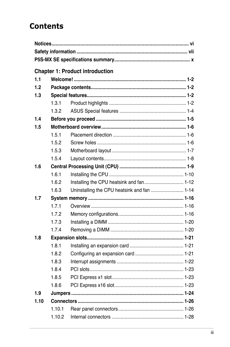 Asus P5S-MX SE User Manual | Page 3 / 90