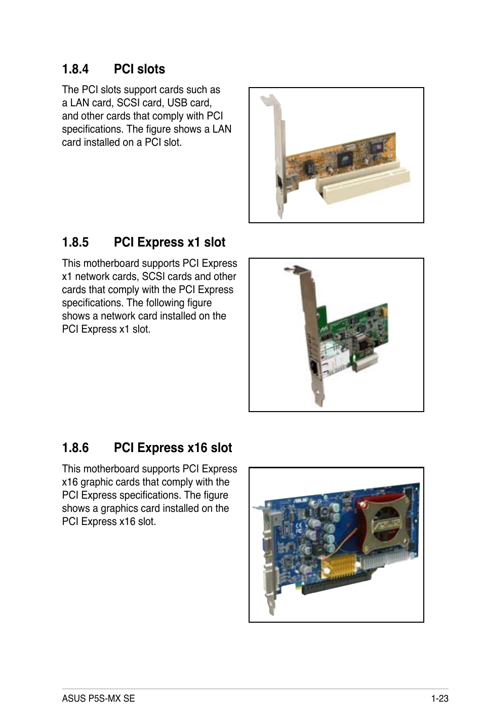 4 pci slots, 5 pci express x1 slot, 6 pci express x16 slot | Asus P5S-MX SE User Manual | Page 35 / 90