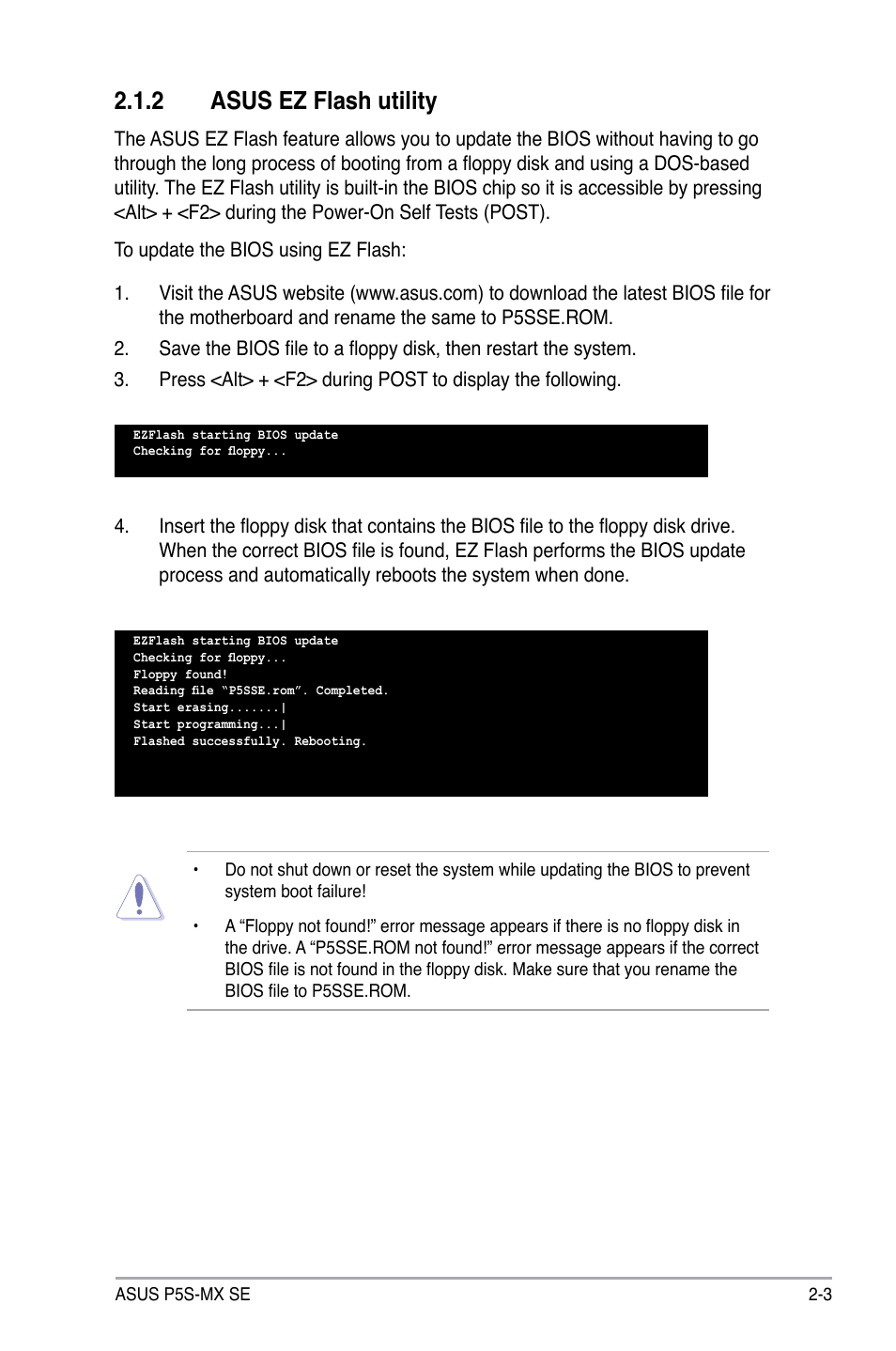 2 asus ez flash utility | Asus P5S-MX SE User Manual | Page 51 / 90