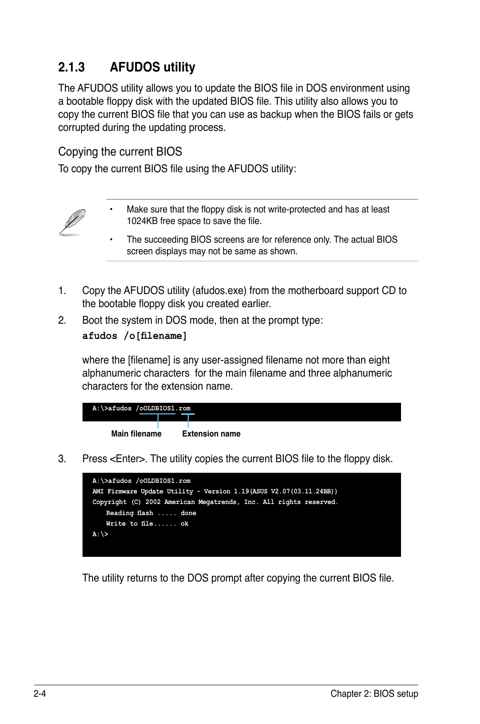 3 afudos utility, Copying the current bios | Asus P5S-MX SE User Manual | Page 52 / 90