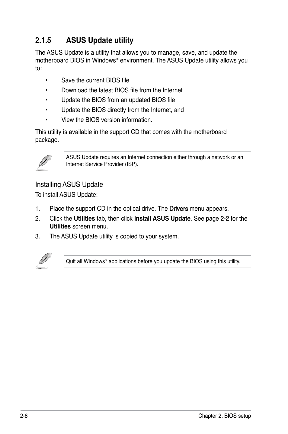 5 asus update utility, Installing asus update | Asus P5S-MX SE User Manual | Page 56 / 90