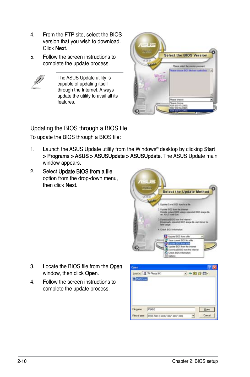 Updating the bios through a bios file | Asus P5S-MX SE User Manual | Page 58 / 90