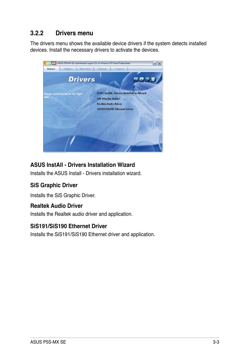 2 drivers menu | Asus P5S-MX SE User Manual | Page 83 / 90