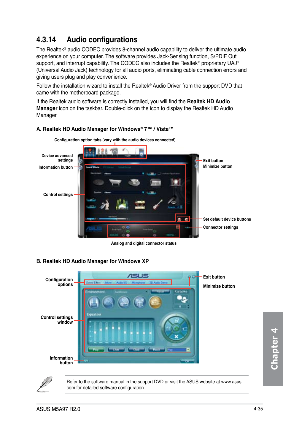 14 audio configurations, Audio configurations -35, Chapter 4 | Asus M5A97 R2.0 User Manual | Page 131 / 152
