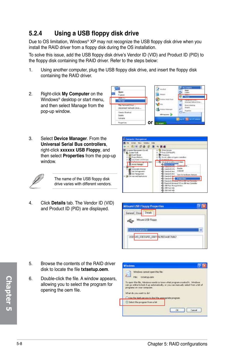 4 using a usb floppy disk drive, Using a usb floppy disk drive -8, Chapter 5 | Asus M5A97 R2.0 User Manual | Page 140 / 152