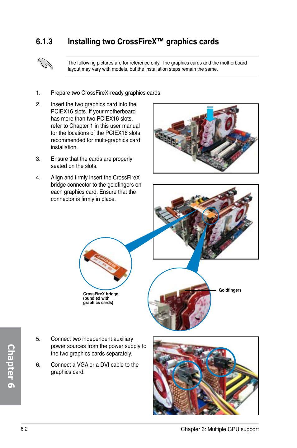 3 installing two crossfirex™ graphics cards, Installing two crossfirex™ graphics cards -2, Chapter 6 | Asus M5A97 R2.0 User Manual | Page 144 / 152