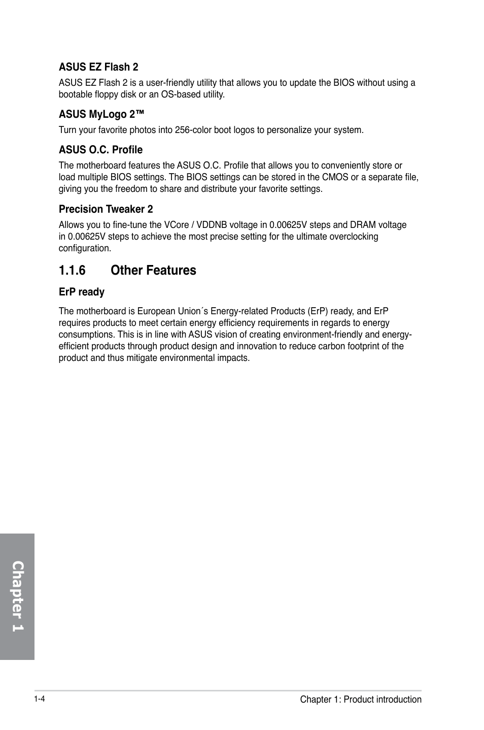 6 other features, Other features -4, Chapter 1 | Asus M5A97 R2.0 User Manual | Page 18 / 152