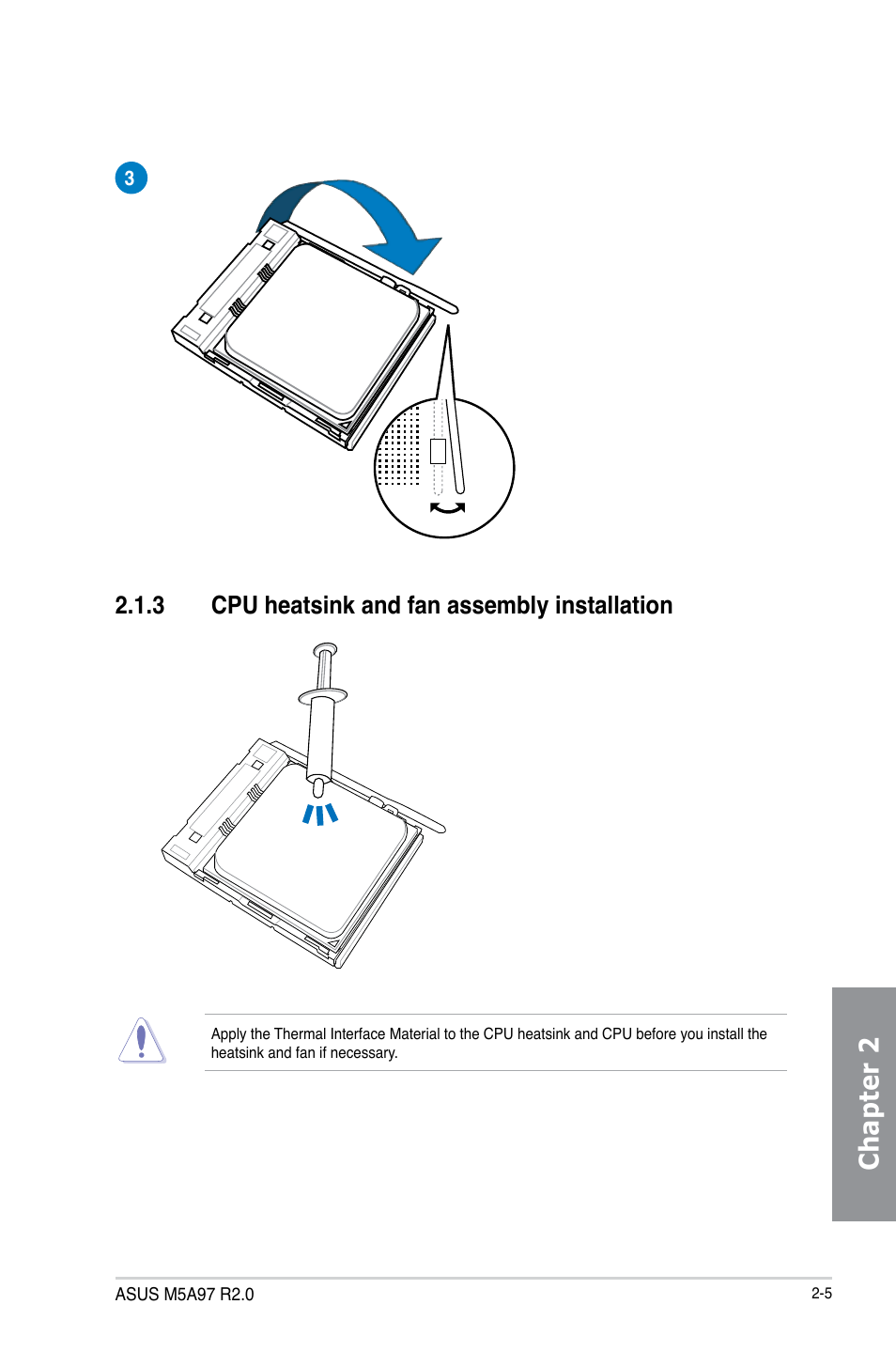 3 cpu heatsink and fan assembly installation, Cpu heatsink and fan assembly installation -5, Chapter 2 | Asus M5A97 R2.0 User Manual | Page 47 / 152