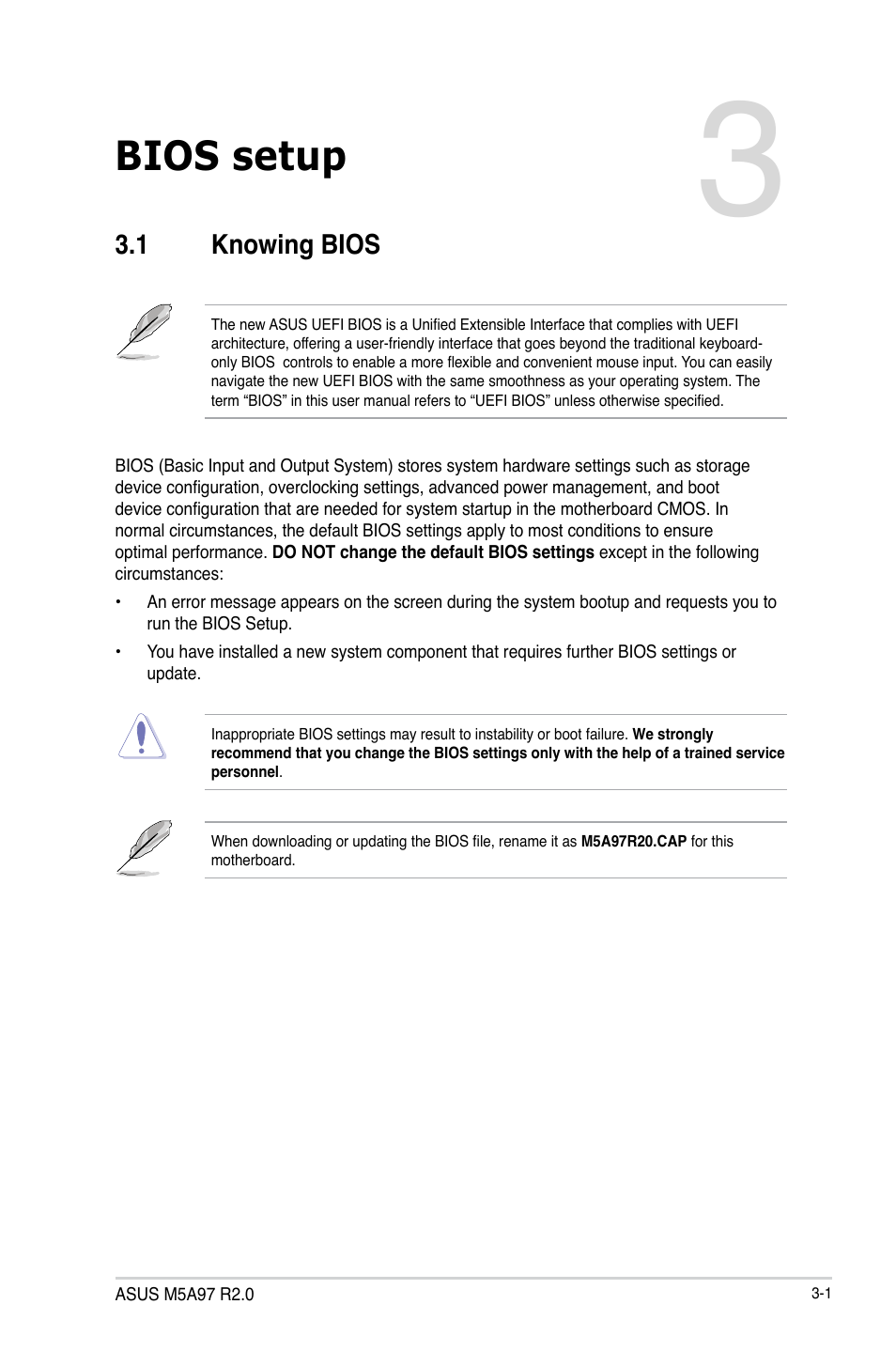 Bios setup, 1 knowing bios, Knowing bios -1 | Asus M5A97 R2.0 User Manual | Page 61 / 152