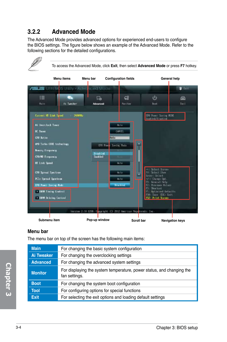 2 advanced mode, Advanced mode -4, Chapter 3 | Asus M5A97 R2.0 User Manual | Page 64 / 152