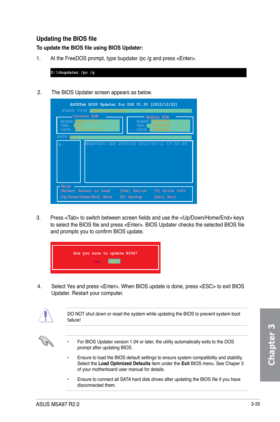 Chapter 3, Updating the bios file | Asus M5A97 R2.0 User Manual | Page 95 / 152