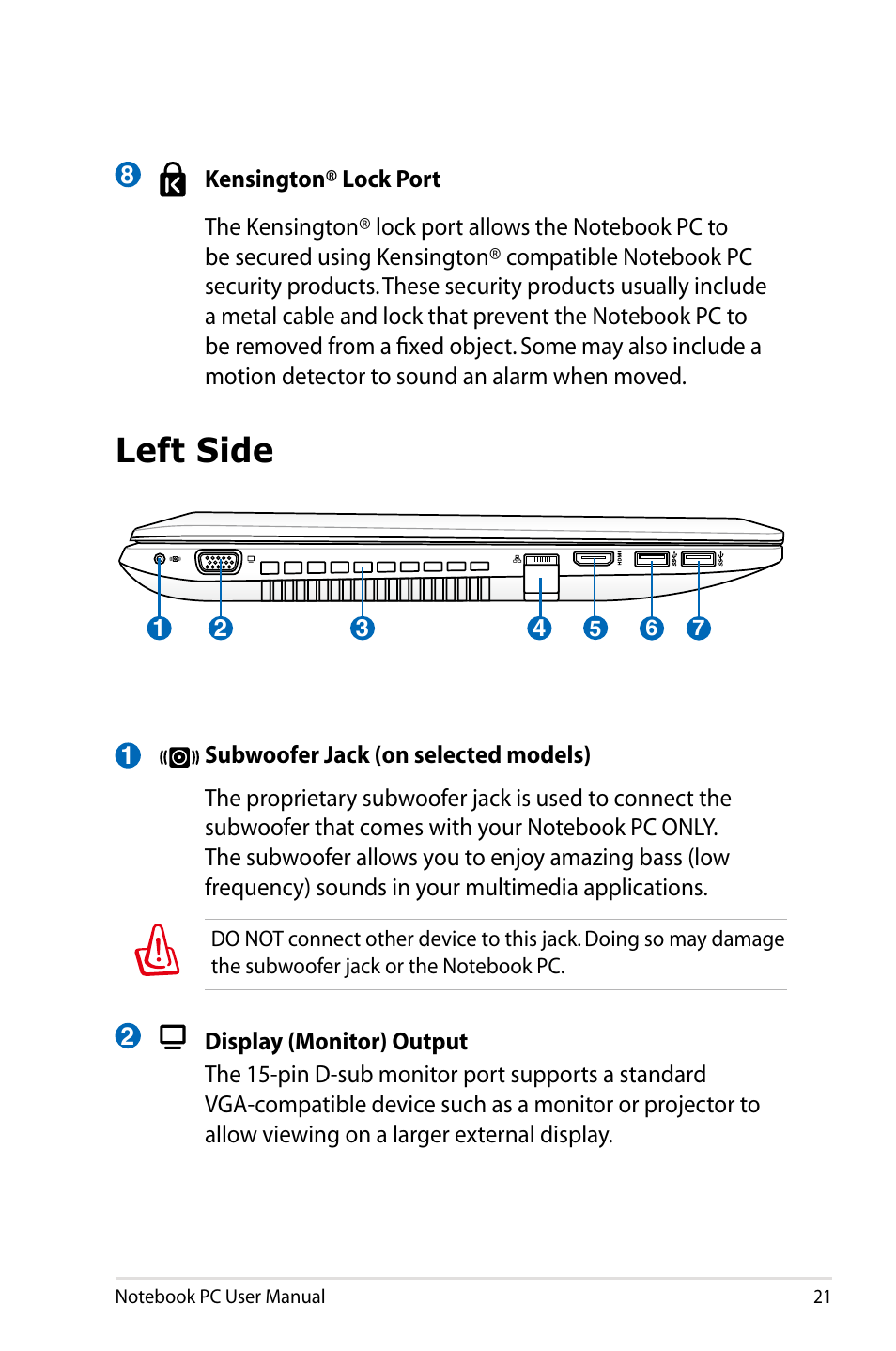 Left side | Asus R501DP User Manual | Page 21 / 118