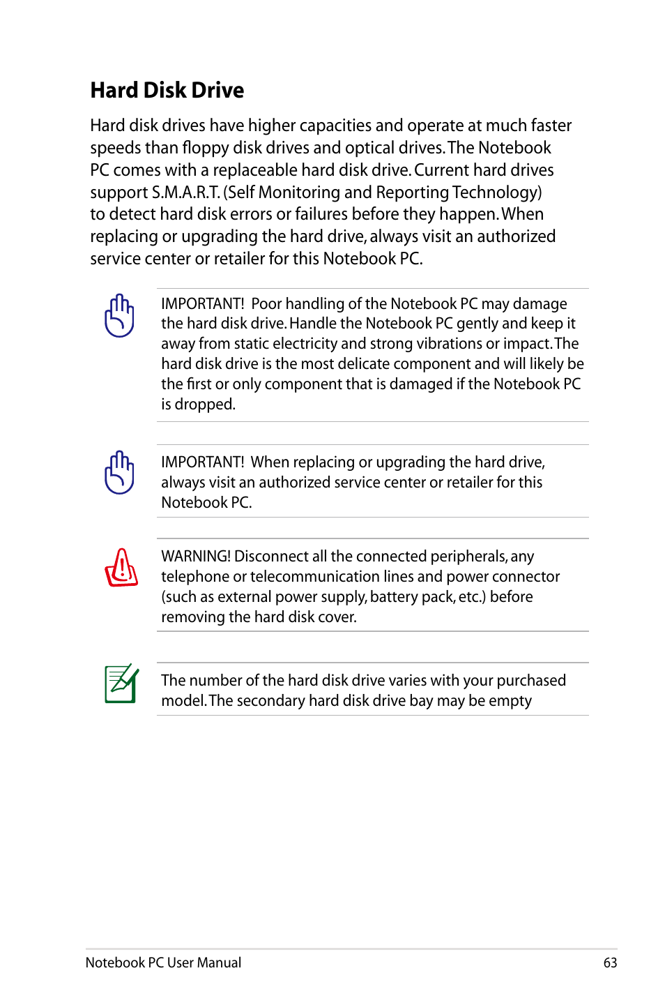 Hard disk drive | Asus R501DP User Manual | Page 63 / 118