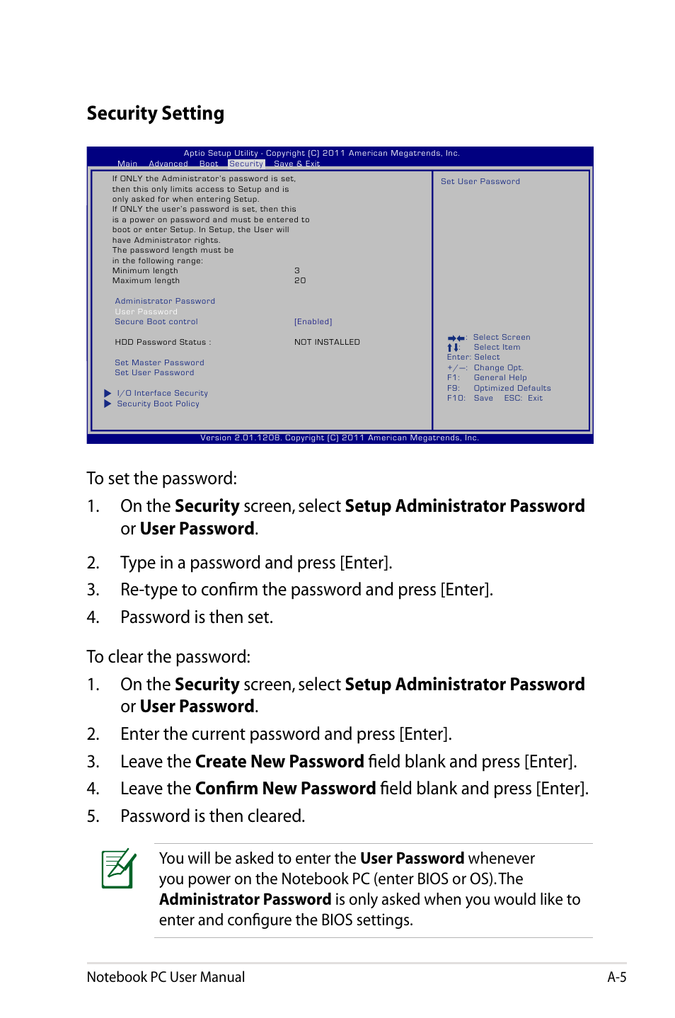 Security setting | Asus R501DP User Manual | Page 81 / 118