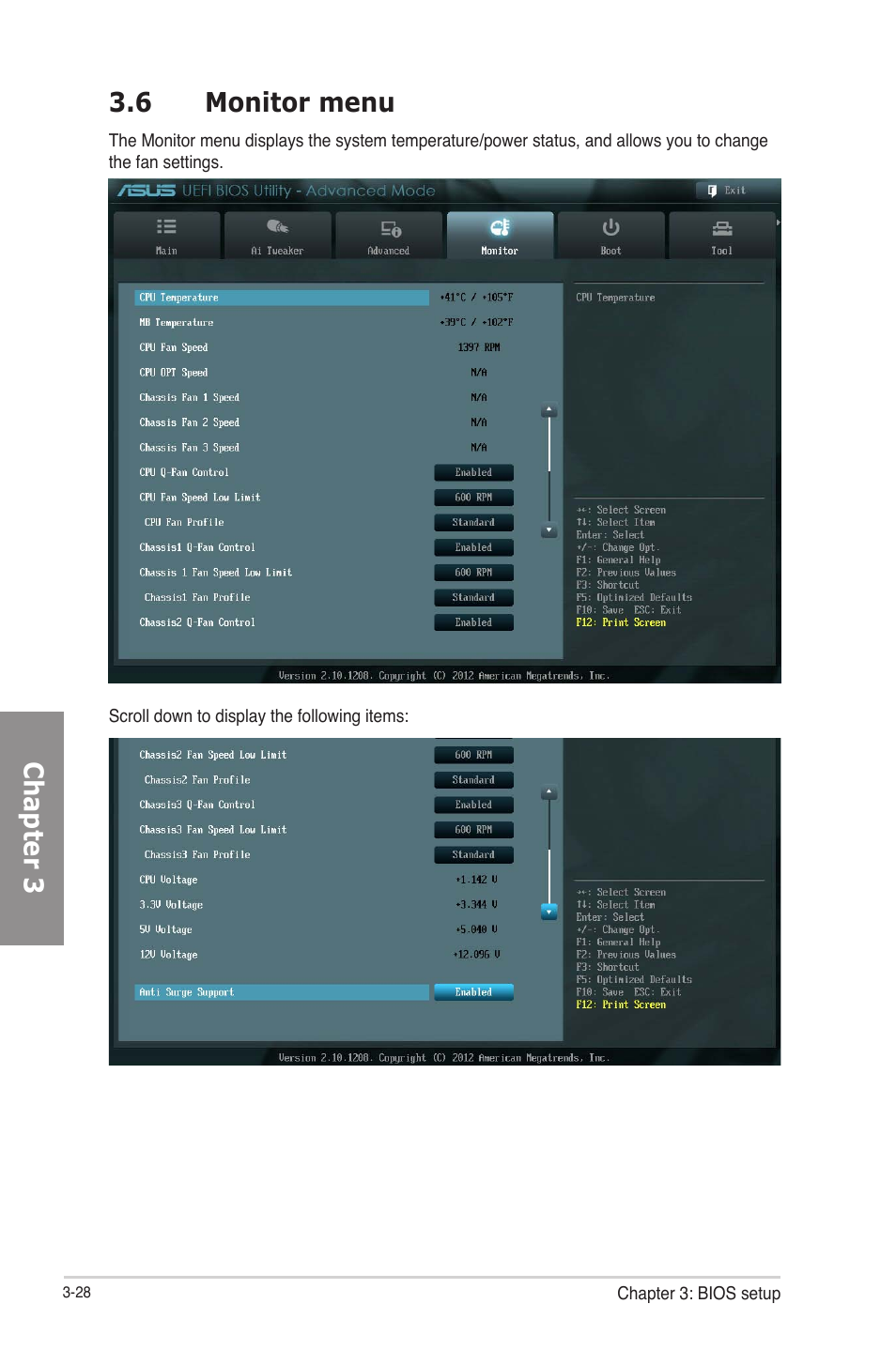 6 monitor menu, Monitor menu -28, Chapter 3 3.6 monitor menu | Asus P8Z77-V User Manual | Page 100 / 174