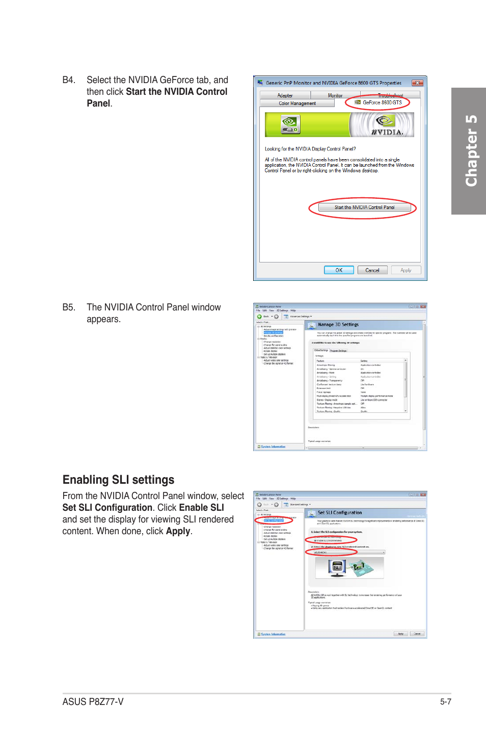 Chapter 5, Enabling sli settings | Asus P8Z77-V User Manual | Page 163 / 174