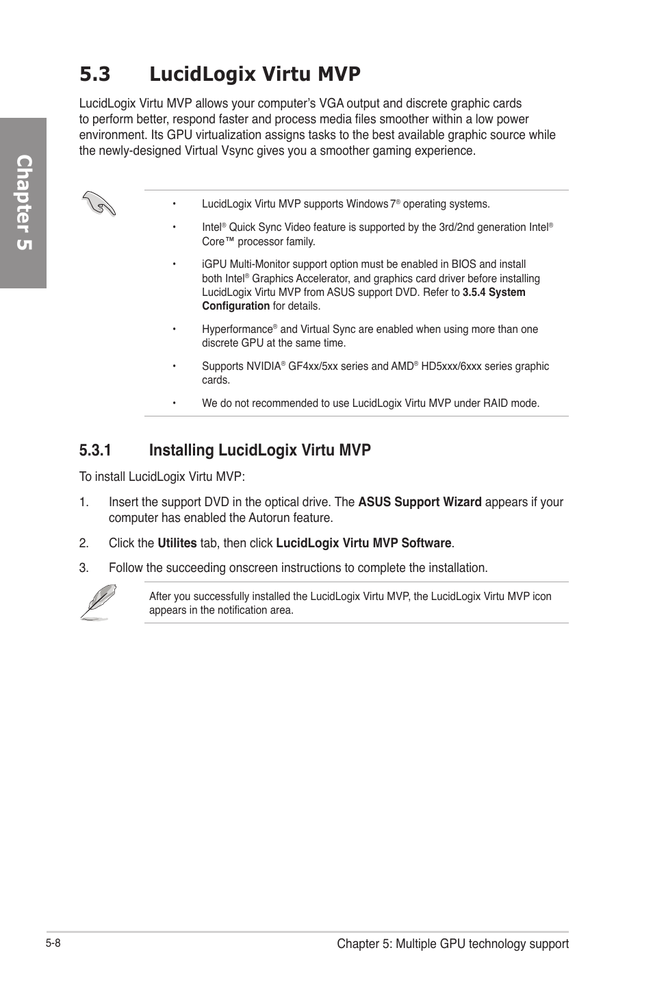 3 lucidlogix virtu mvp, 1 installing lucidlogix virtu mvp, Lucidlogix virtu mvp -8 5.3.1 | Installing lucidlogix virtu mvp -8, Chapter 5 5.3 lucidlogix virtu mvp | Asus P8Z77-V User Manual | Page 164 / 174