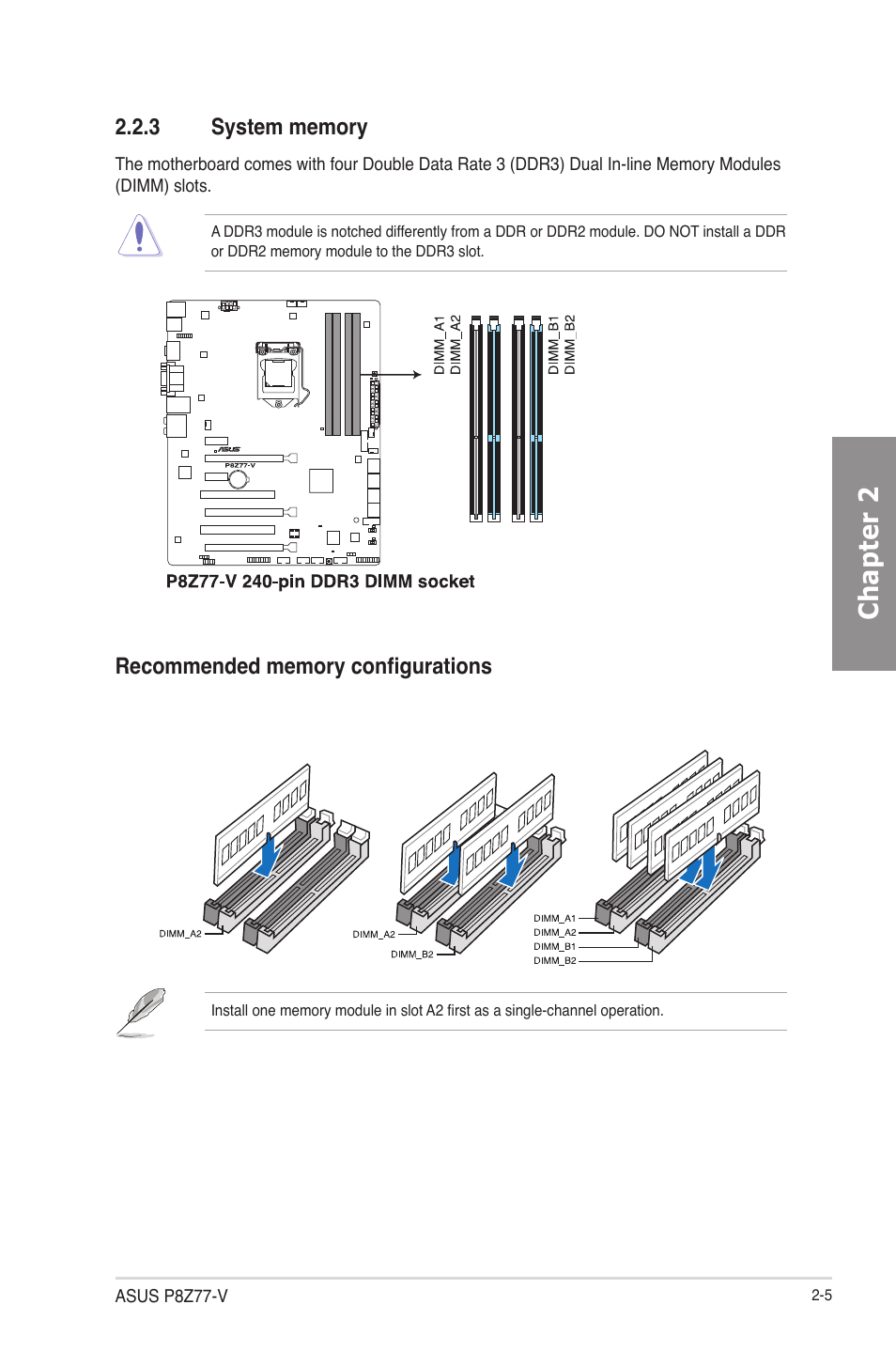 3 system memory, System memory -5, Chapter 2 | Asus P8Z77-V User Manual | Page 29 / 174