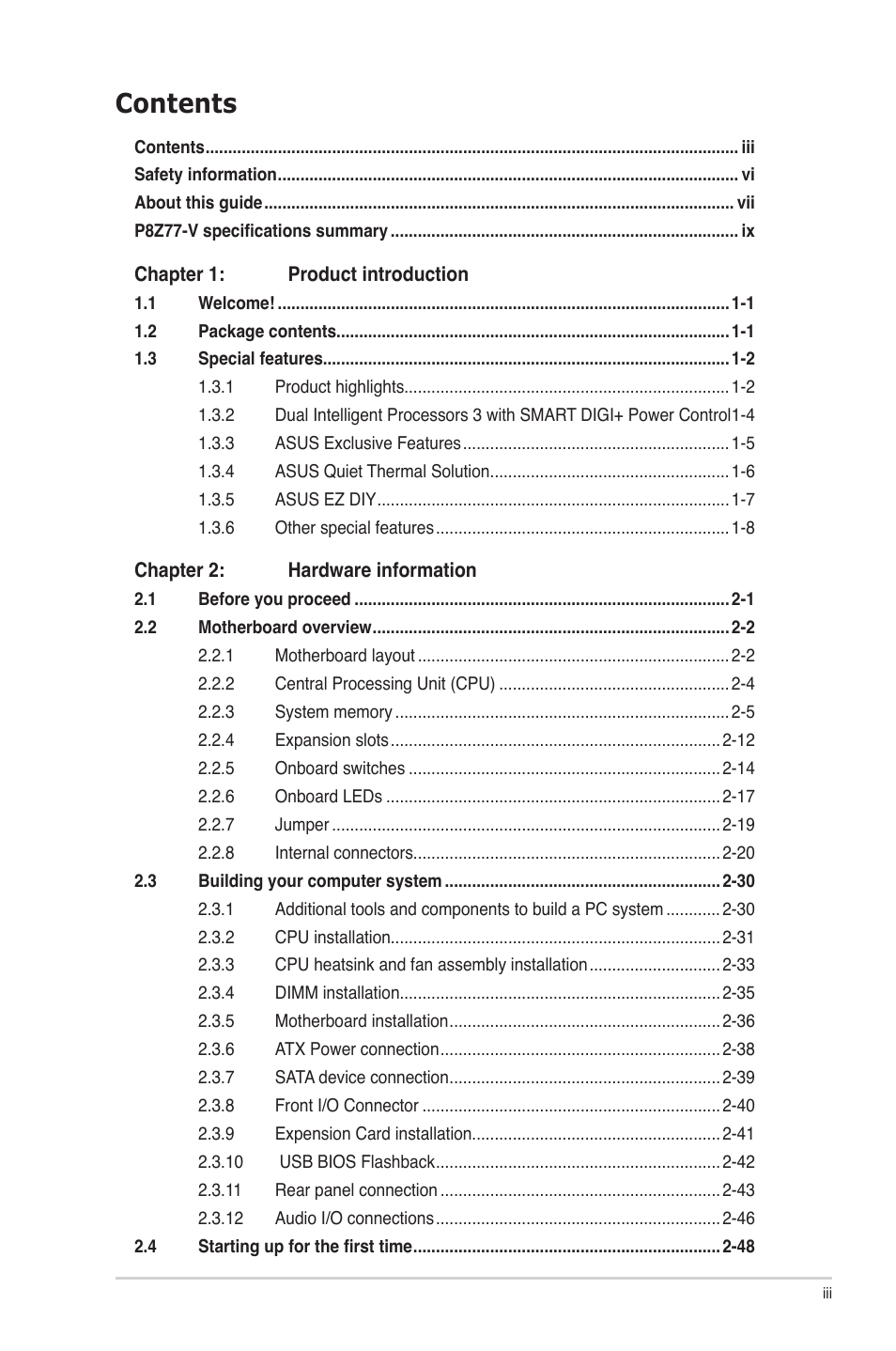 Asus P8Z77-V User Manual | Page 3 / 174