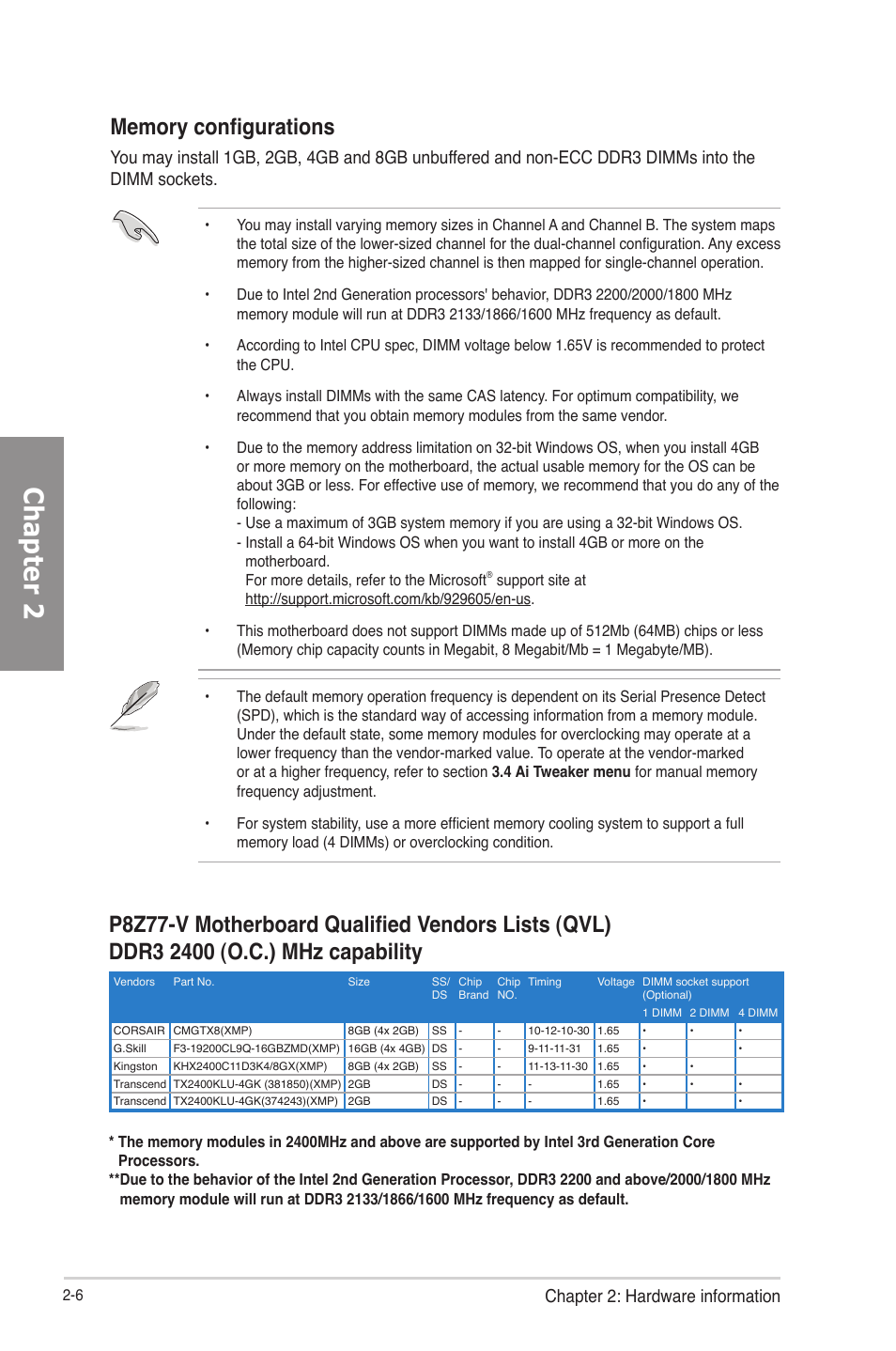 Chapter 2, Chapter 2: hardware information | Asus P8Z77-V User Manual | Page 30 / 174