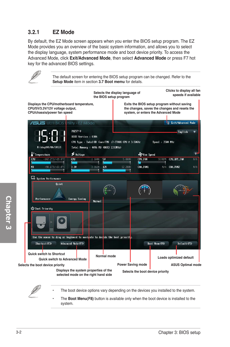 1 ez mode, Ez mode -2, Chapter 3 | Asus P8Z77-V User Manual | Page 74 / 174