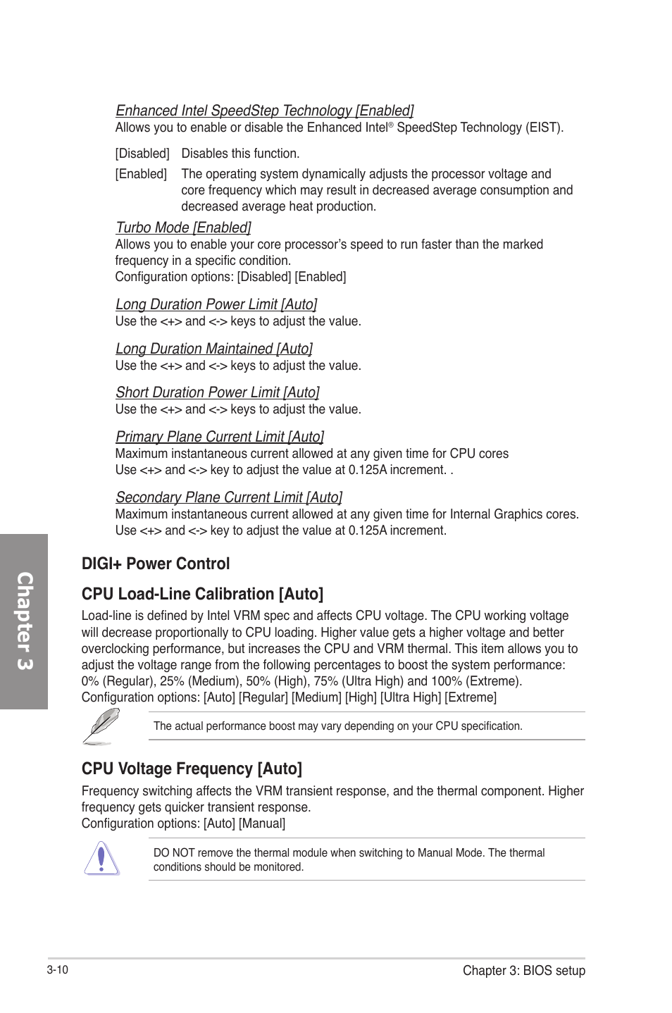 Chapter 3, Cpu voltage frequency [auto | Asus P8Z77-V User Manual | Page 82 / 174