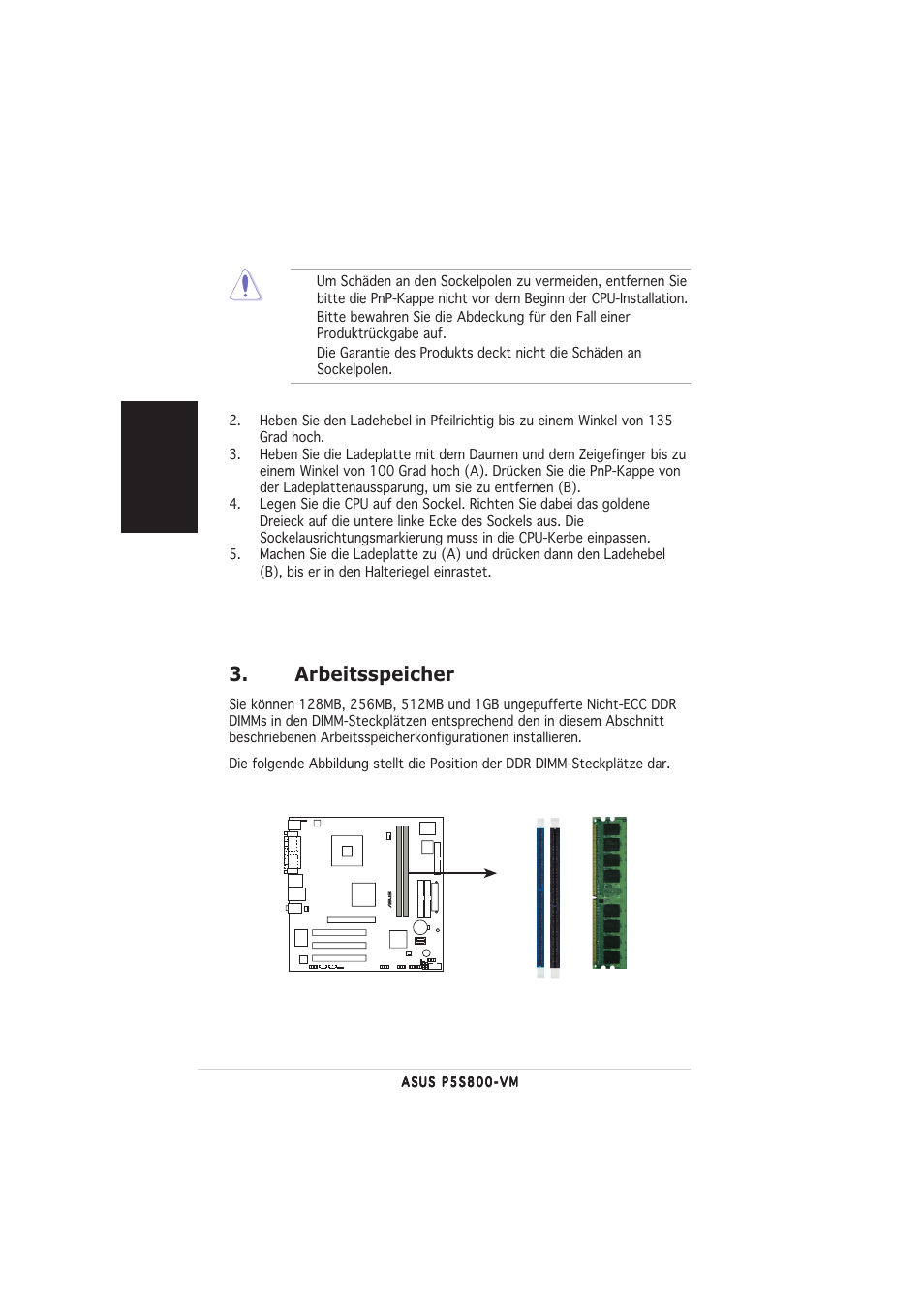 Arbeitsspeicher, Deutsch | Asus P5S800-VM User Manual | Page 6 / 20