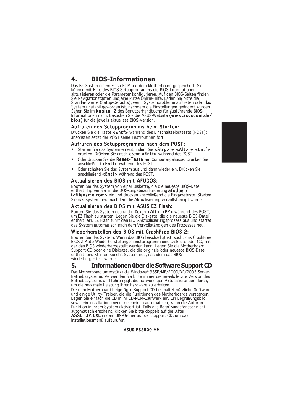 Bios-informationen, Informationen über die software support cd | Asus P5S800-VM User Manual | Page 7 / 20