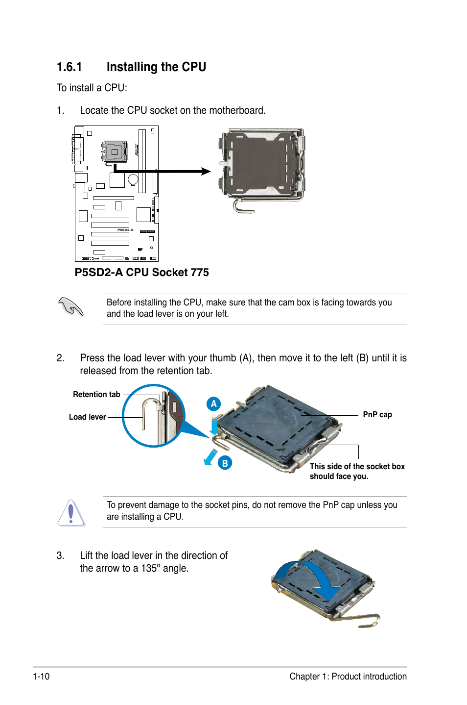 1 installing the cpu | Asus P5SD2-A User Manual | Page 22 / 96