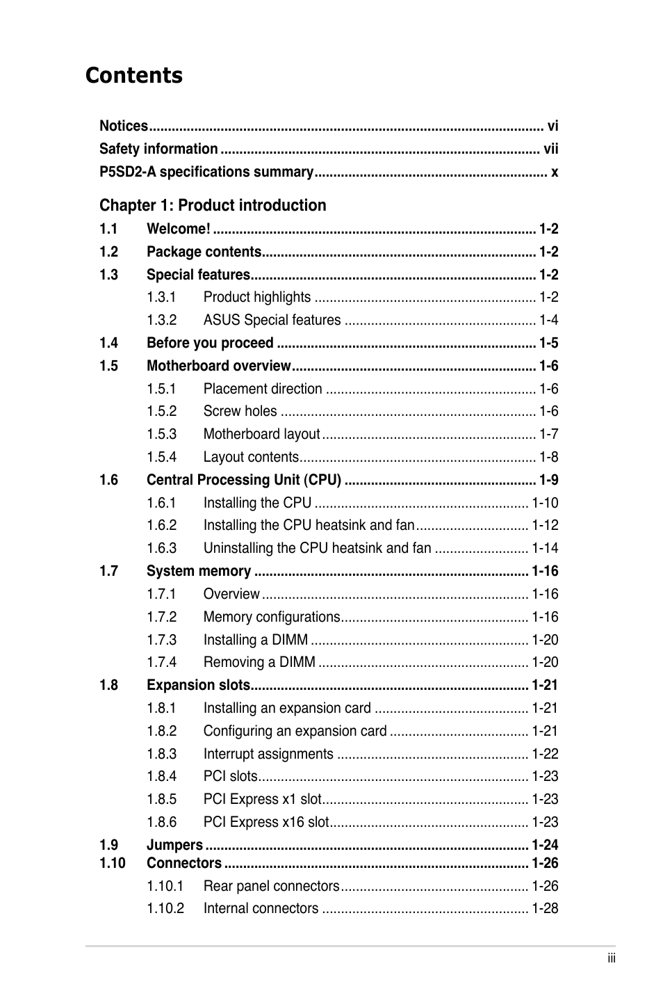 Asus P5SD2-A User Manual | Page 3 / 96