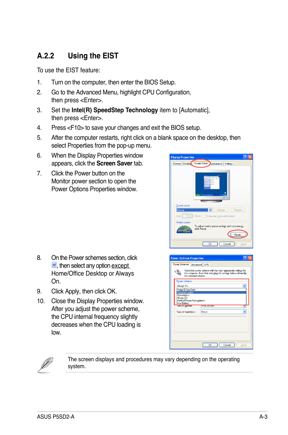 A.2.2 using the eist | Asus P5SD2-A User Manual | Page 95 / 96