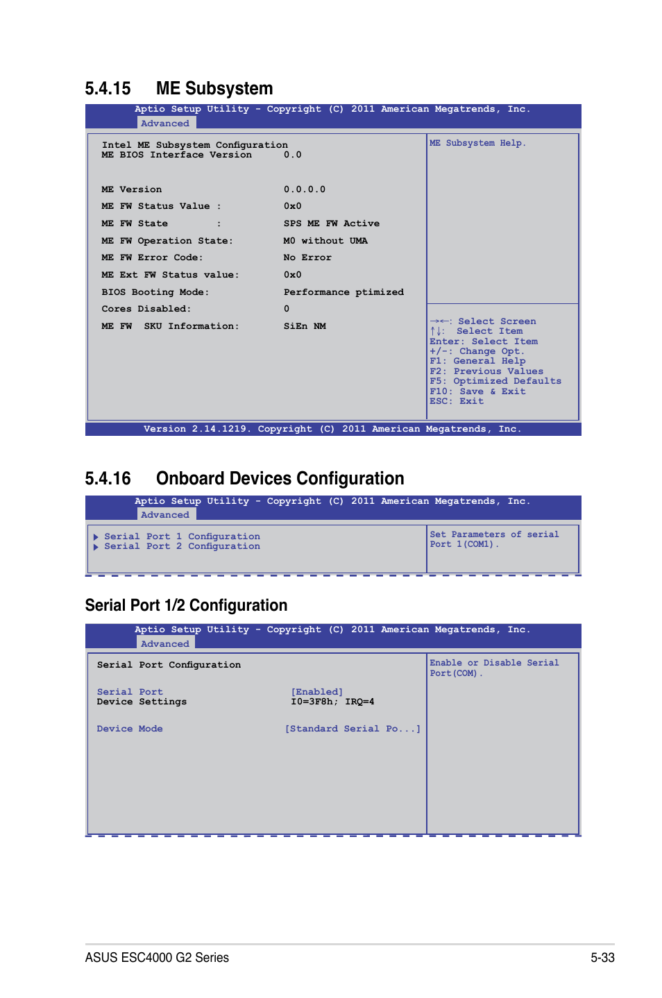15 me subsystem, 16 onboard devices configuration, Serial port 1/2 configuration | Asus ESC4000 G2 User Manual | Page 107 / 200